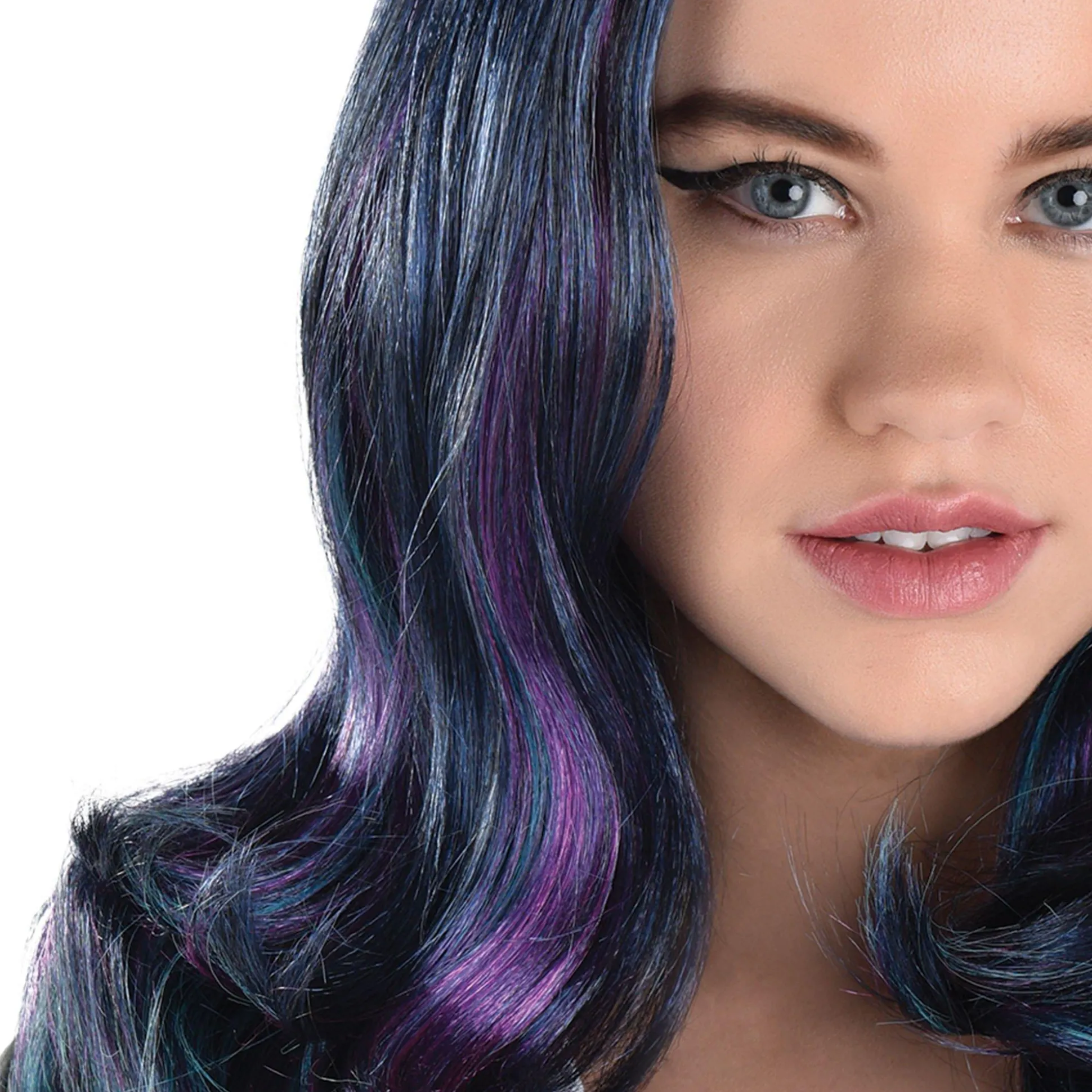 New Navy Blue, Purple & Turquoise Oil Slick Curly Wig, 20In Wigs