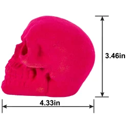 Party City Neon Pink Black Light Reactive Flocked Skull Decoration, 3.46In| Window & Wall Décor