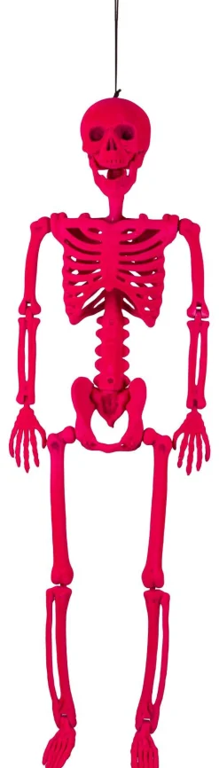 Party City Neon Pink Black Light Reactive Flocked Skeleton Hanging Decoration, 36In| Window & Wall Décor