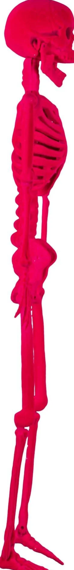 Party City Neon Pink Black Light Reactive Flocked Skeleton Hanging Decoration, 36In| Window & Wall Décor