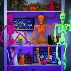 Party City Neon Pink Black Light Reactive Flocked Skeleton Hanging Decoration, 36In| Boneyard Glam