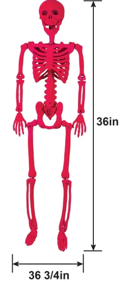 Party City Neon Pink Black Light Reactive Flocked Skeleton Hanging Decoration, 36In| Boneyard Glam