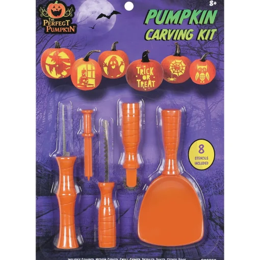 Party City Plastic & Stainless Pumpkin Carving Kit With Paper Stencils, 13Pc| Pumpkin Carving Kits