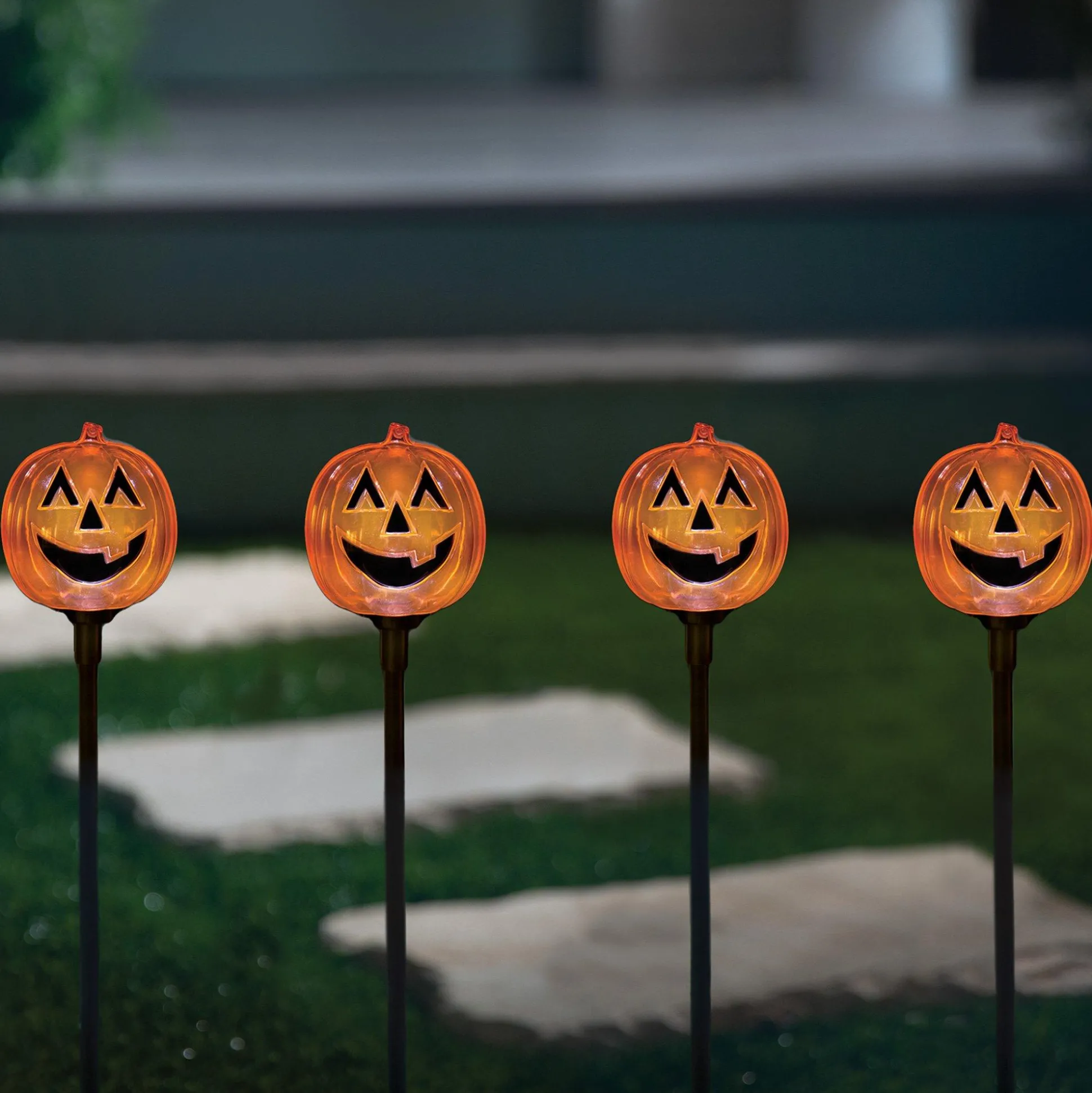 Party City Pumpkin Solar Led Plastic Walkway Lights, 9.9Ft X 1.6Ft, 4Ct| Yard Stakes & Signs
