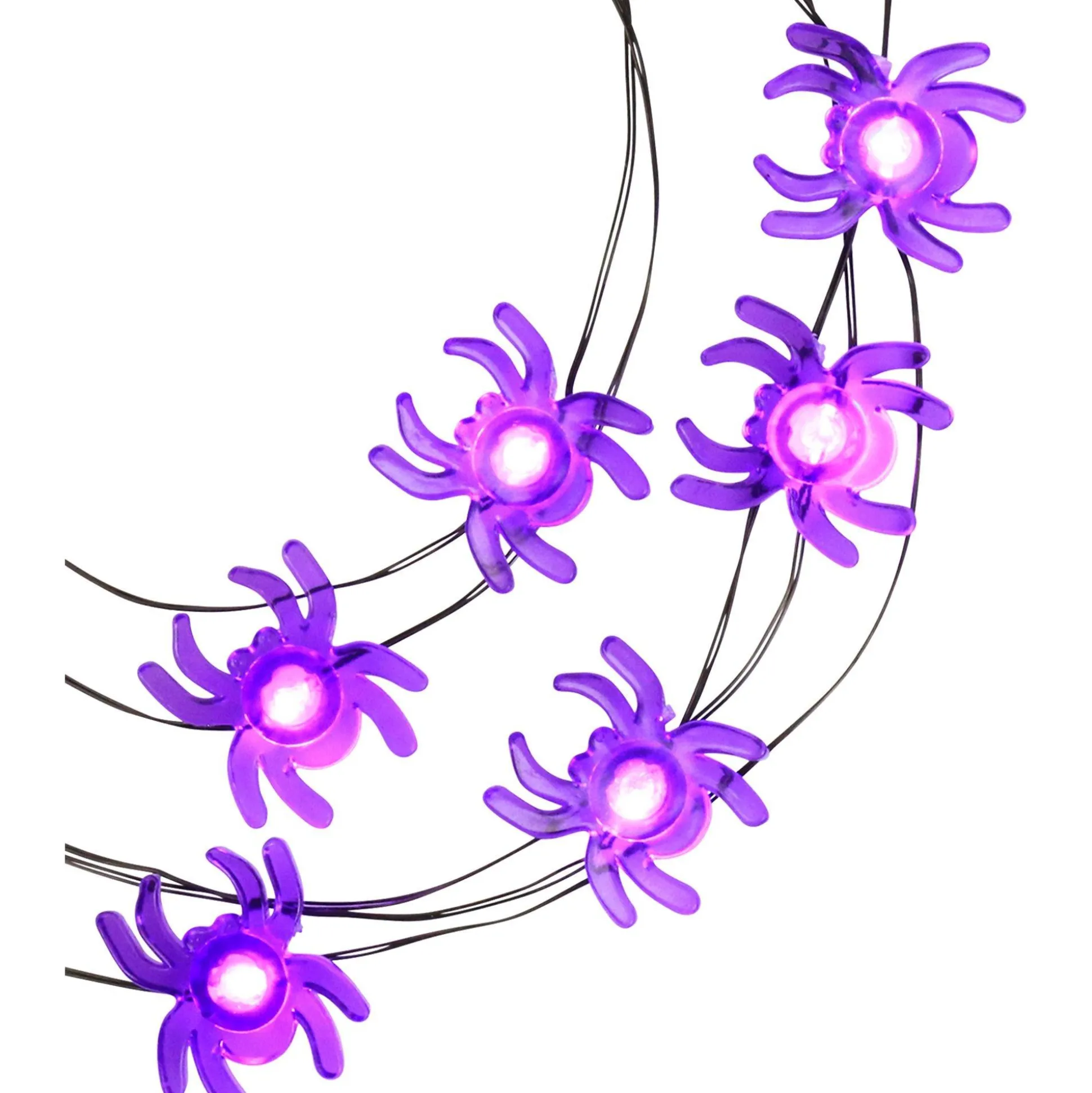Party City Purple Spider Halloween Led Plastic String Lights, 20 Bulbs, 6.3Ft| Spiders & Webbing