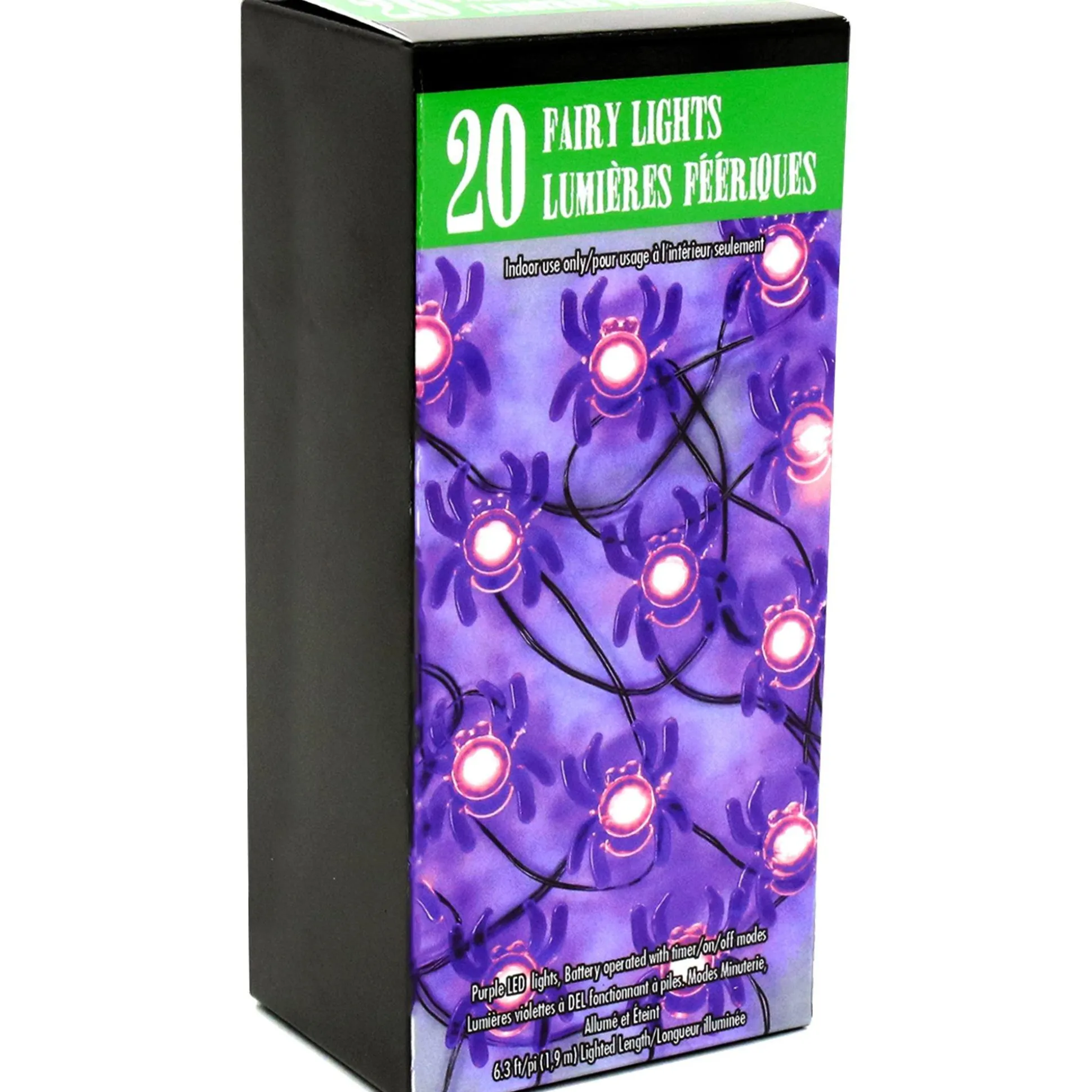 Party City Purple Spider Halloween Led Plastic String Lights, 20 Bulbs, 6.3Ft| Spiders & Webbing