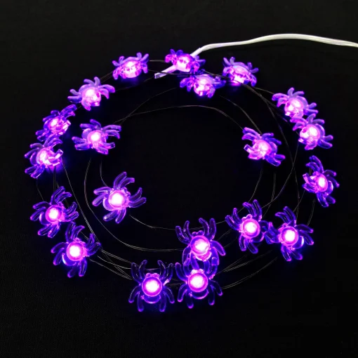 Party City Purple Spider Halloween Led Plastic String Lights, 20 Bulbs, 6.3Ft| Spiderweb Night