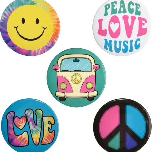 Cheap 60S Hippie Festival Buttons 5Ct Jewelry
