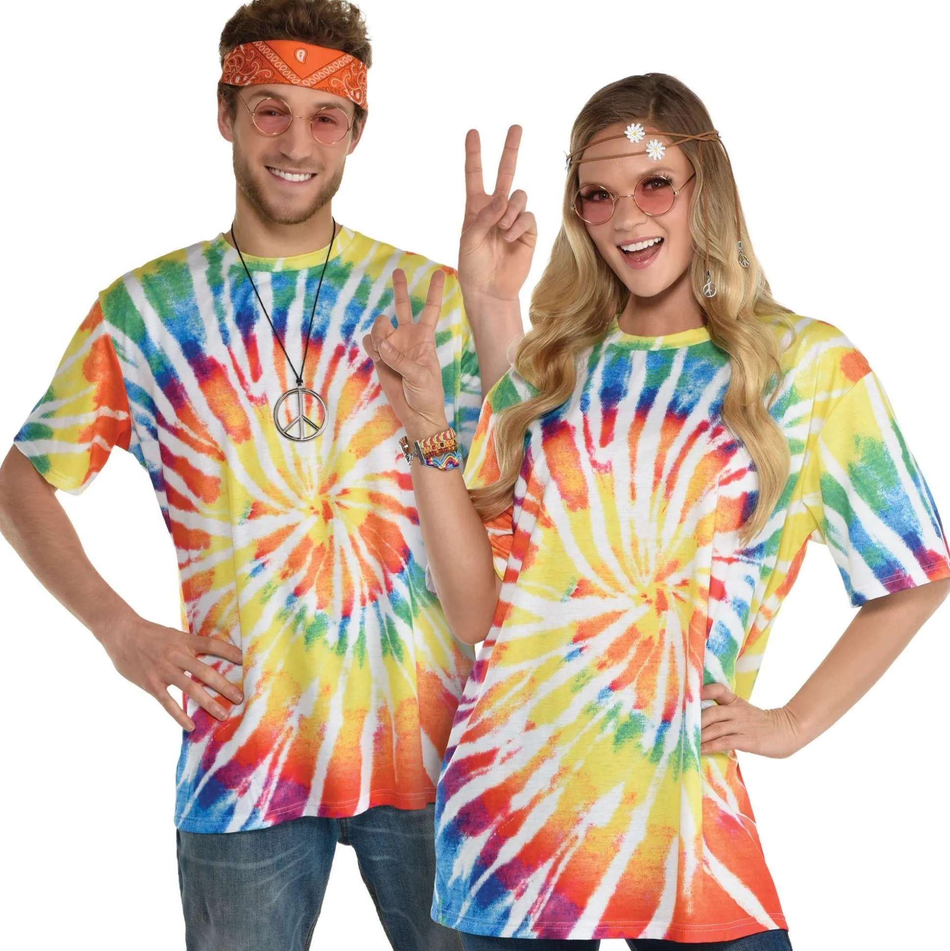 Discount 60S Rainbow Spiral Tie Dye T-Shirt For Adults Couples' Costumes