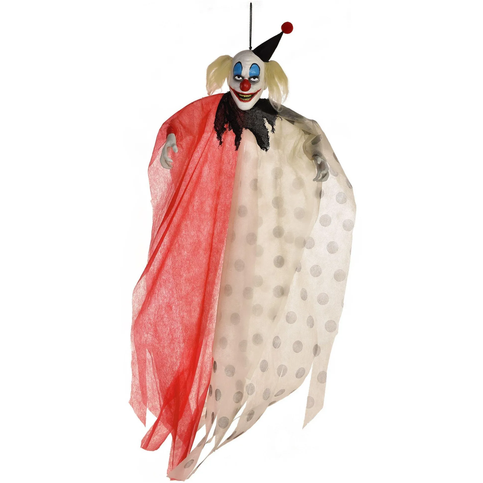 Party City Scary Red & White Polka Dot Clown Fabric & Plastic Hanging Decoration, 48In| Hanging Props