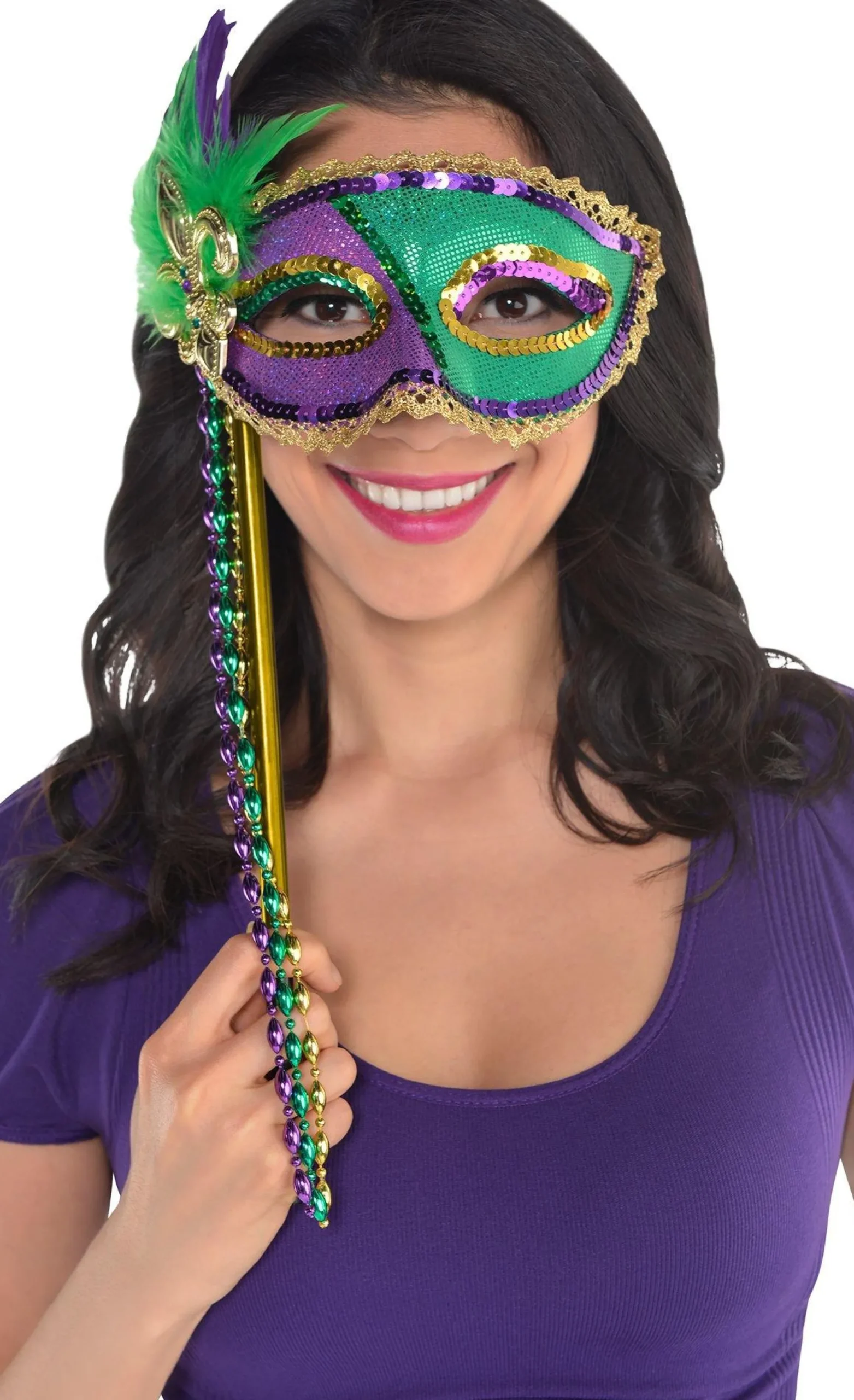 Cheap Sequin Mardi Gras Masquerade Mask On A Stick Masquerade