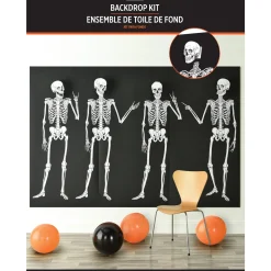 Party City Skeleton Plastic Scene Setter Kit, 7Pc| Window & Wall Décor