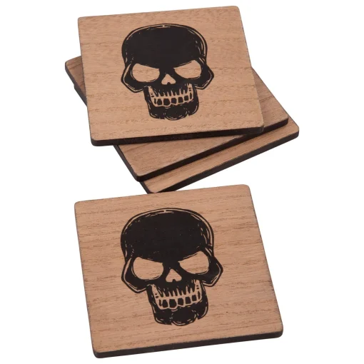 Party City Skull Fiberboard Coasters, 4In, 4Ct| Boneyard Glam