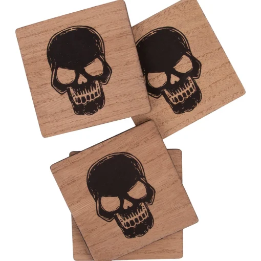 Party City Skull Fiberboard Coasters, 4In, 4Ct| Boneyard Glam