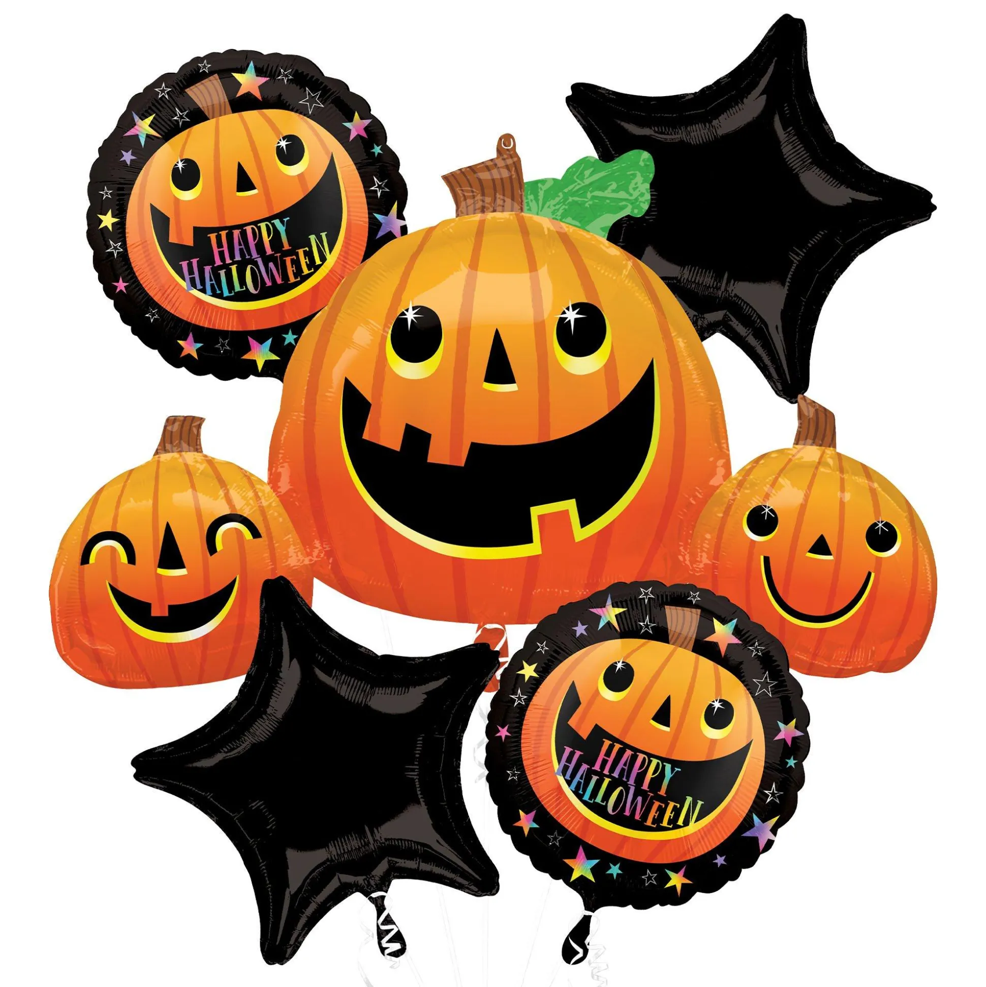 Party City Smiley Pumpkin Halloween Foil Balloon Bouquet, 5Pc| Balloons