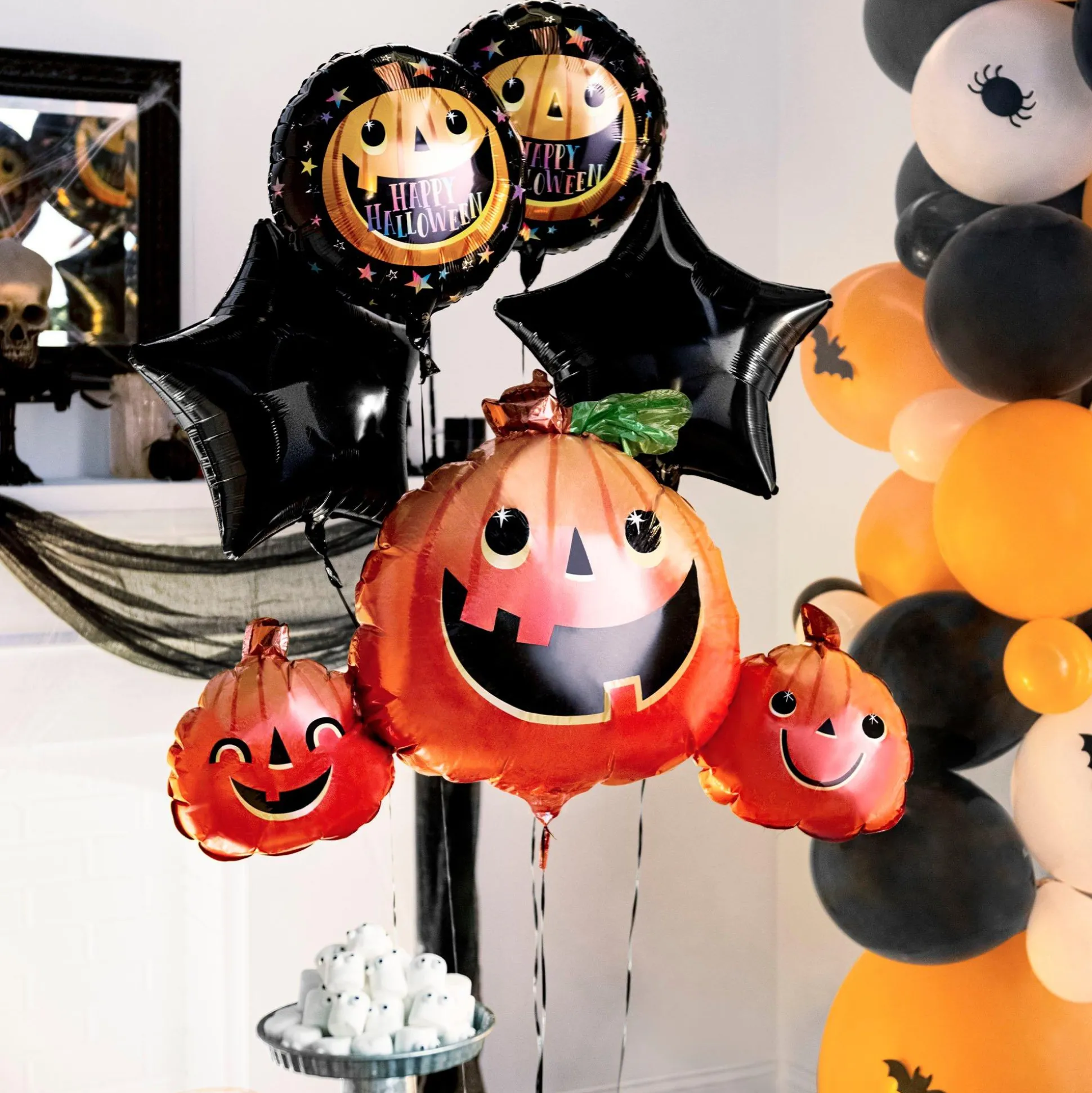 Party City Smiley Pumpkin Halloween Foil Balloon Bouquet, 5Pc| Balloons