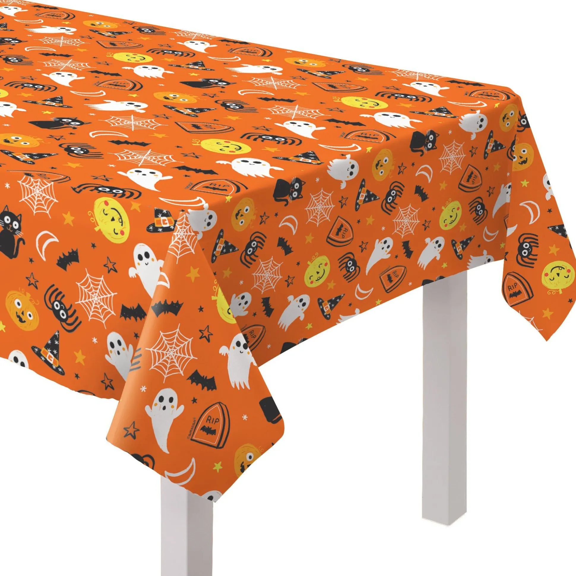 Party City Spooky Friends Halloween Flannel-Backed Vinyl Tablecloth, 52In X 90In| Spooky Friends