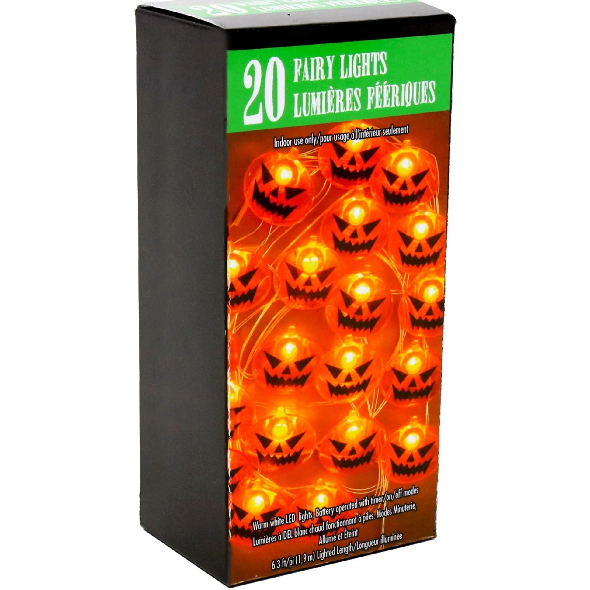 Party City Spooky Jack-O'-Lantern Halloween Led Plastic String Lights, 20 Bulbs, 6.3Ft| Strobe Lights & Black Lights