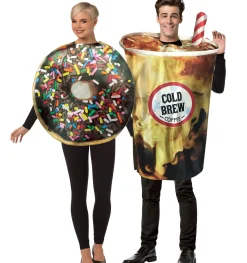 Party City Sprinkle Donut & Cold Brew Coffee Couples Costumes For Adults|Women Funny