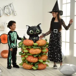Party City Stackerz Black Cat & Pumpkins Halloween Foil Balloon, 45In| Decorations
