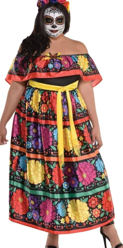 Party City Sugar Skull Beauty Plus Size Costume For Adults - Day Of The Dead|Women Scary
