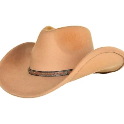 Online Tan Cowboy Hat With Faux Leather Trim, One Size Cowboy