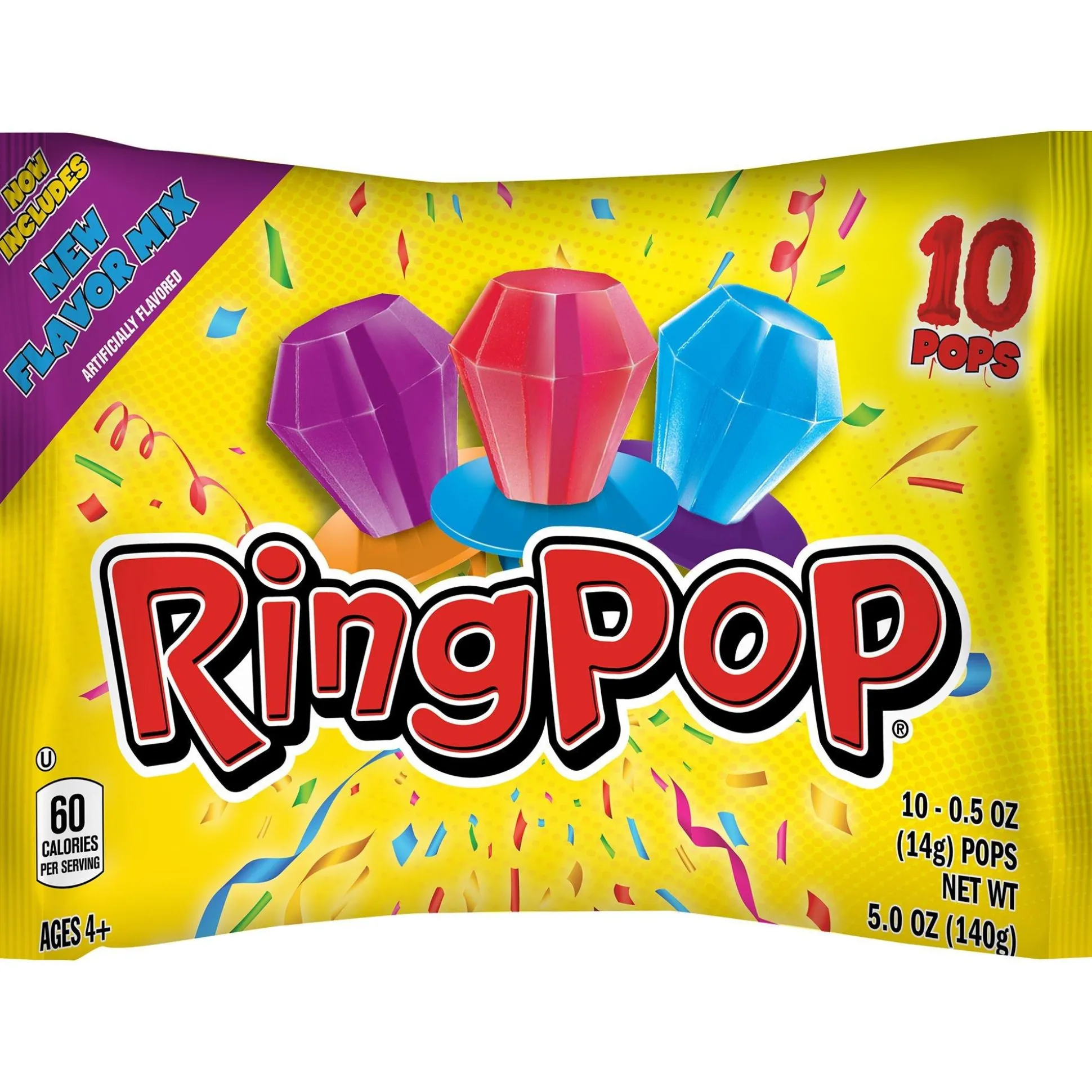 Discount Topps Ring Pop New Flavor Mix Bag, 10Pc - Blue Raspberry, Watermelon, Berry Blast, & Strawberry Bulk Candy