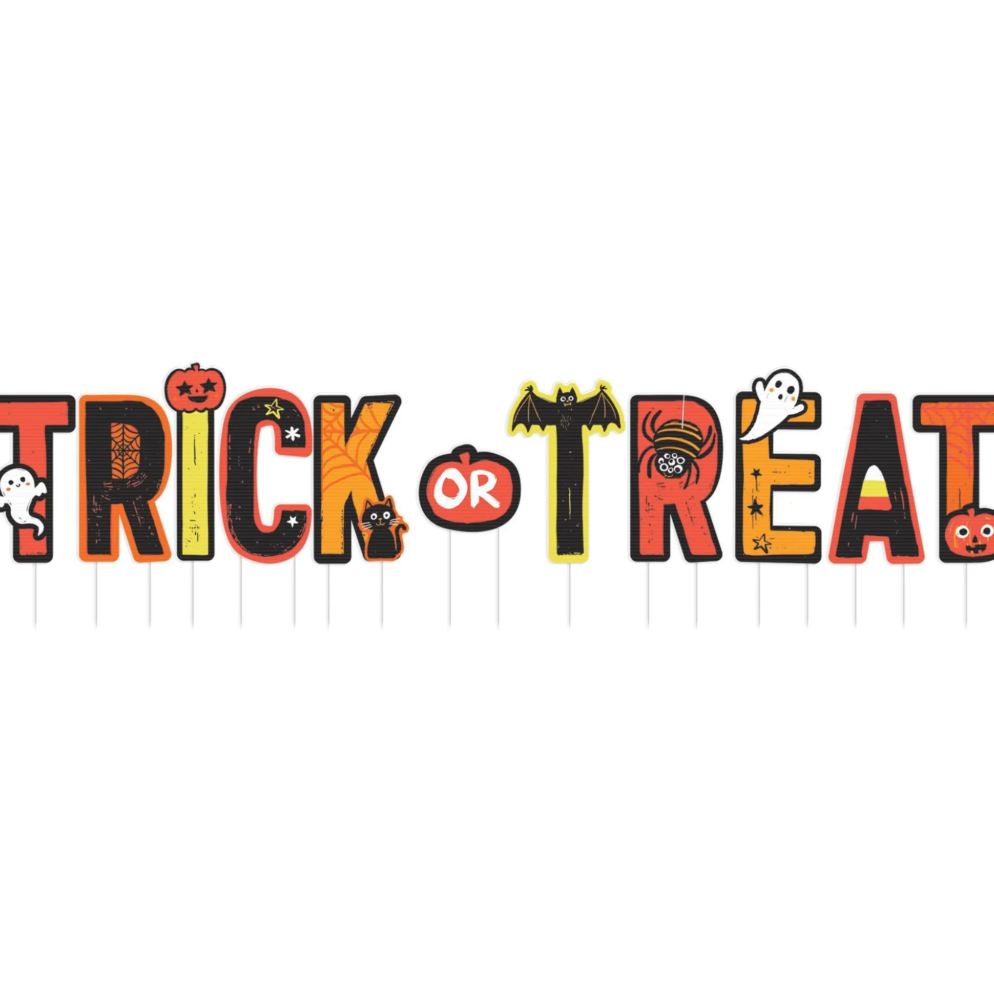 Party City Trick-Or-Treat Corrugated Plastic Yard Sign, 11Pc| Yard Stakes & Signs