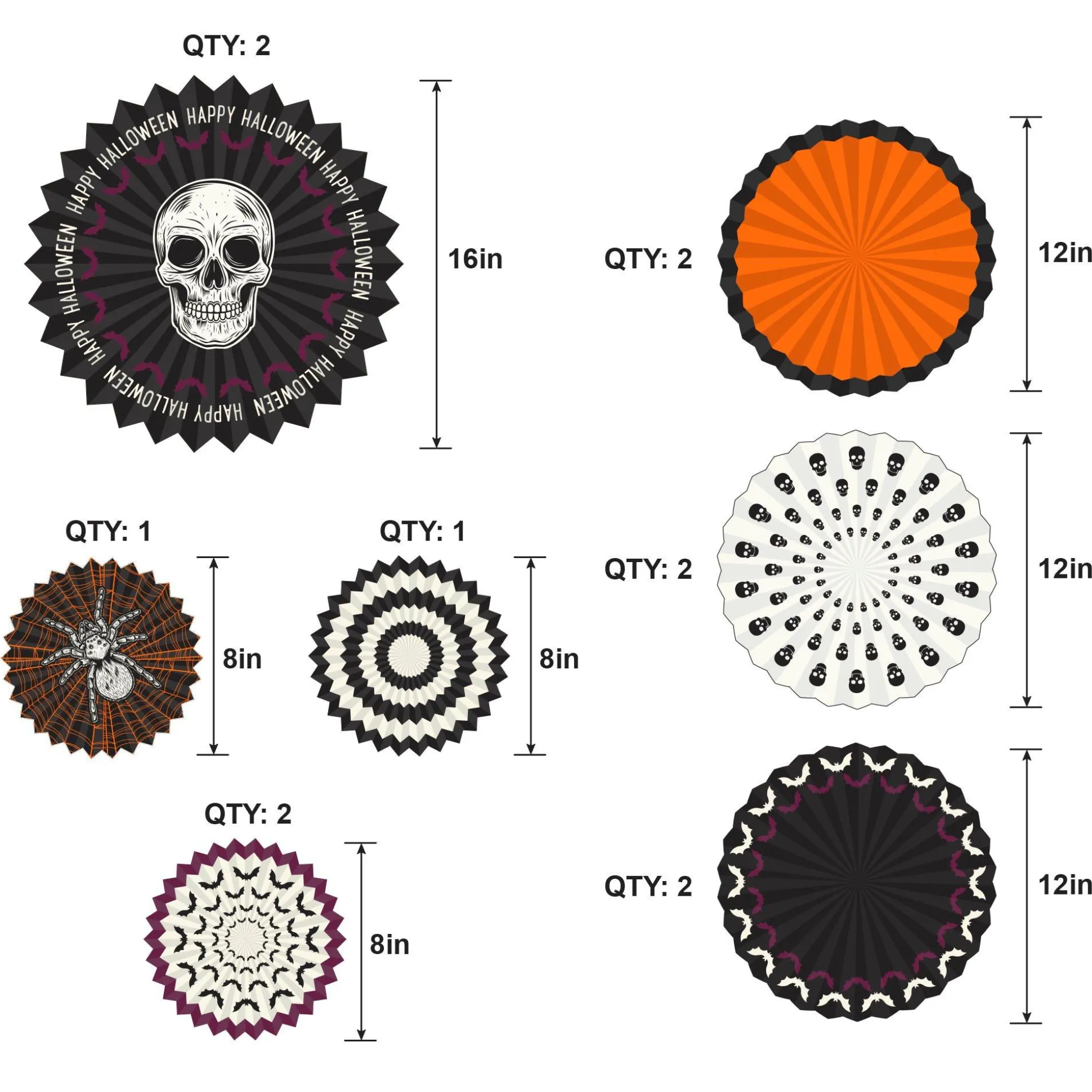 Party City Wicked Hauntings Paper Fan Decorating Kit, 15Pc| Decorations